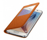 Pachet Folie Sticla + Husa Originala Samsung Galaxy S6 G920 S-View EF-CG920BO, Textil, Portocaliu
