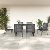 VidaXL Set mobilier de grădină, 7 piese, negru, oțel și textilenă