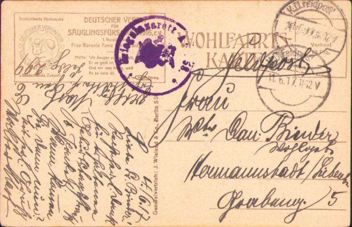 HST CP70 Carte poștală 1917 Feldpost 299 circulată Sibiu