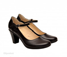 Pantofi dama eleganti din piele naturala negri cu toc de 7 cm foto
