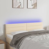 VidaXL Tăblie de pat cu LED, crem, 144x5x78/88 cm, textil