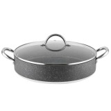 Oala joasa cu capac din sticla, aluminiu, 2 straturi marmorate, compatibila cu toate tipurile de aragaz, 30 x 7 cm, capacitate 4.2 litri, gri, Onyx Fl