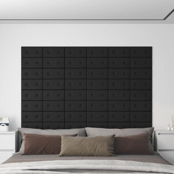 vidaXL Panouri perete 12 buc. negru 30x15 cm piele ecologică 0,54 m&sup2;