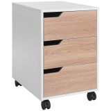 Comoda din MDF cu 3 Sertare si 4 roti cu rotatie de 360 &deg; (2 cu frane), pentru Birou sau Studio Alba si Lemn 31x37x7.2cm HOMCOM | Aosom Romania
