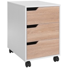 Comoda din MDF cu 3 Sertare si 4 roti cu rotatie de 360 &deg; (2 cu frane), pentru Birou sau Studio Alba si Lemn 31x37x7.2cm HOMCOM | Aosom Romania