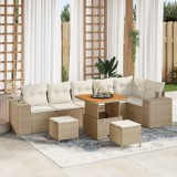 Set de Sofa de Grădină vidaXL din 9 Piese cu Perne Bej din Poliratan Acacia, Set de Dining de Grădină vidaXL din 3 Piese cu Perne Bej din Poliratan Ac