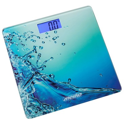 Cantar de baie Mesko, maxim 150 kg, sticla securizata, adisaj LCD, Albastru foto