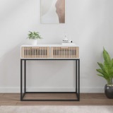Masa Consola Alba 80cm Lemn si Fier Gossi, 2 Sertare, Stil Scandinav, Blat Robust, Picioare Metalice, Depozitare