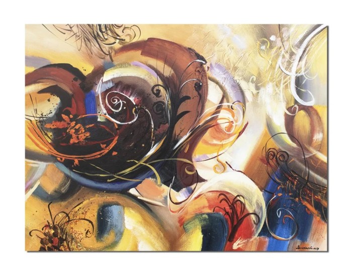 Tablou abstract gigant pictat manual, Fantezie in abstract, 150x100cm ulei pe panza