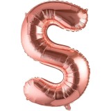 Balon folie metalizata litera s, flippy, 100 cm, umflati cu heliu sau aer, ambalaj individual, pai inclus, rose gold