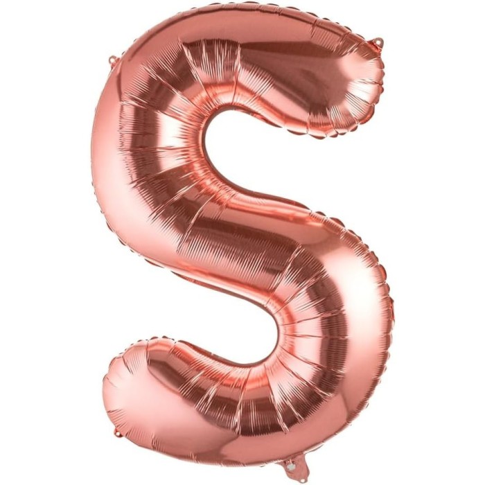 Balon folie metalizata litera s, flippy, 100 cm, umflati cu heliu sau aer, ambalaj individual, pai inclus, rose gold