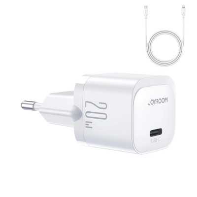 Mini &amp;icirc;ncărcător USB C 20W PD cu cablu USB C - Lightning JR-TCF02 - alb Joyroom foto