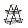 Raft condimente 2 nivele, metal negru mat, maner lemn, 30x18x32cm, bucatarie baie