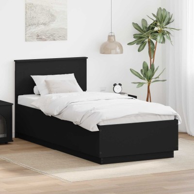 vidaXL Cadru de pat cu headboard Negru 70 x 190 cm Lemn compozit 3408216 foto