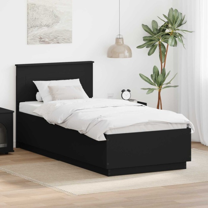 vidaXL Cadru de pat cu headboard Negru 70 x 190 cm Lemn compozit 3408216