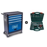 Cumpara ieftin Carucior portabil fara scule TW1300 Scheppach 5909319900, 5 sertare + Trusa de scule Troy 26102