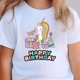 Tricou fete, aniversare, tematica Unicorni, Happy Birthday, 5 ani
