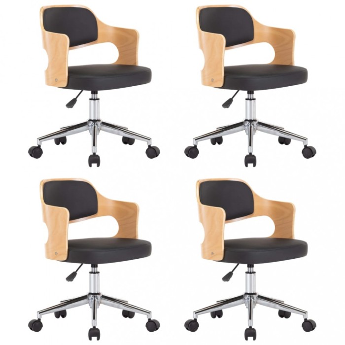 Scaune bucatarie 4 buc, negru, lemn curbat &amp; piele ecologica