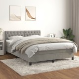 Cumpara ieftin Pat box spring cu saltea, gri deschis, 140x190 cm, catifea