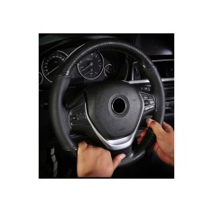 Husa volan cu ac si ata din piele cu gaurele marime M, culoare negru+carbon si cusatura gri PREMIUM Cod: LUXFST02