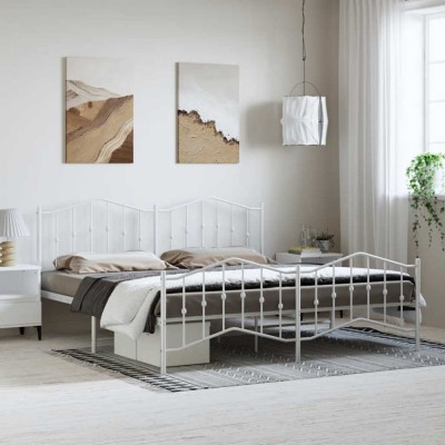 vidaXL Cadru pat metalic cu tăblie de cap/picioare&amp;nbsp;, alb, 183x213 cm 373861 foto
