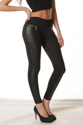 A687-1 Pantaloni casual mulati accesorizati cu vinil elastic foto