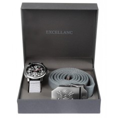 Set Excellanc de barbati, ceas si curea din material textil Gri