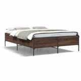 VidaXL Cadru de pat, stejar maro, 140x200 cm, lemn prelucrat și metal