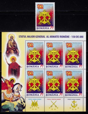 ✅RO 2009 ,LP 1849+a ,&amp;quot;Statul Major -150 ani &amp;quot;serie+mcoala de 6+3tabs+manseta,MNH foto