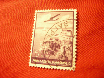 Timbru Iugoslavia 1937 Aviatie 5 dinari violet stampilat foto