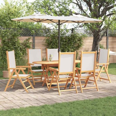 vidaXL Set de dining pentru grădină Manual 7 pcs Alb crem foto