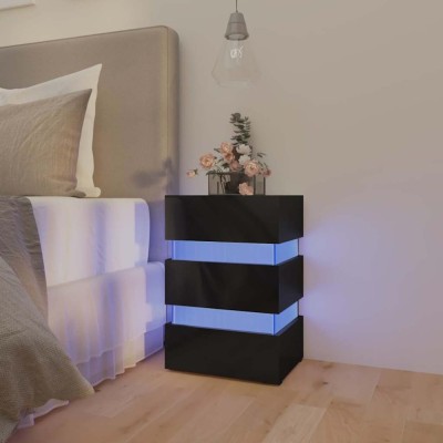 vidaXL Dulap noptieră, cu LED, negru extralucios, 45x35x67 cm, PAL foto