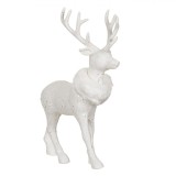 Figurină Decorativă Crăciun, Model Cerb, Glitter Alb, Blană Albă, 27 cm, Plastic