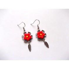 cercei fimo cu flori rosii 45159