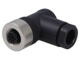 Conector M12 mamă cu 4 pini, 250V, unghi 90&deg;, IP65/IP67
