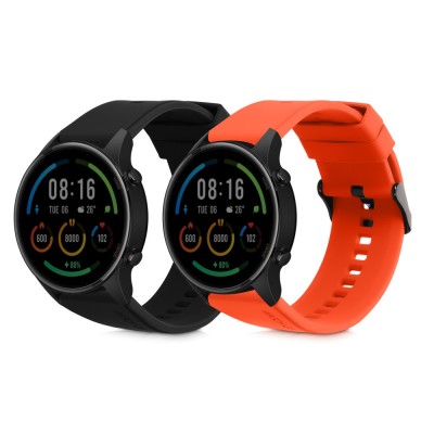 Set 2 Curele Kwmobile pentru Xiaomi Mi Watch Color Sport/S1 Active, Portocaliu/Negru, Silicon, 58971.04 foto