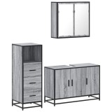 Cumpara ieftin Set mobilier de baie, 3 piese, gri sonoma, lemn prelucrat