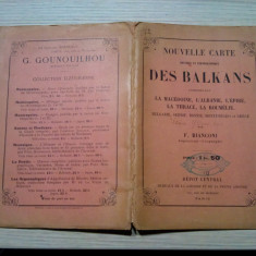 NOUVELLE CARTE DES BALKANS - F. Bianconi -1900, harta color, sc.1/100000;78/56cm