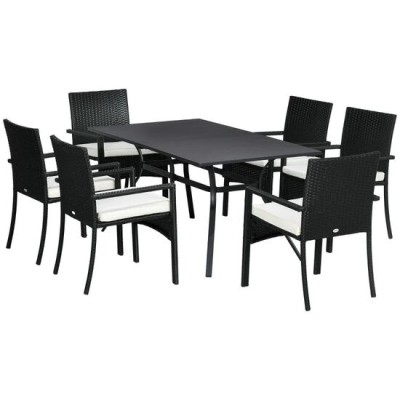 Set mobilier gradina/terasa, negru si bej, ratan sintetic, 1 masa, 6 scaune, Lynna foto