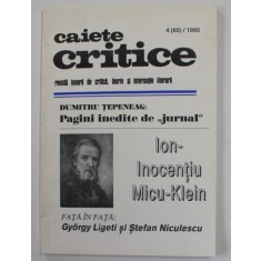 CAIETE CRITICE - REVISTA LUNARA DE CRITICA , TEORIE SI INFORMATIE LITERARA , NR. 4 , 1993