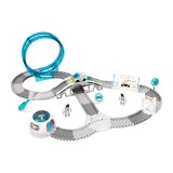 Set constructii traseu auto spatial pentru copii cu 205 piese, astronauti, vehicul electric si proiectie, 46x31x11 cm Household NewTrend