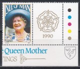 Isle of Man 1990 - A 90-a aniversare a nașterii Reginei-Mamă Elisabeta, Serie cu Vinietă, MNH, Nestampilat