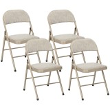HOMCOM Lot de 4 scaune pliante scaune de sufragerie portabile cadru din oțel dim. 45l x 46A x 78&Icirc; cm bej | Aosom Romania