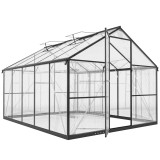 Seră de grădină Outsunny din aluminiu și policarbonat, 7,5㎡, cu ușă cu balamale, 2 ferestre reglabile, sistem de drenaj, anti-UV, 304x247x205cm, negru