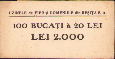 HST A986 Banderola pentru bancnote antet Uzinele de Fier și domeniile Reșița foto