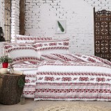 Cumpara ieftin Lenjerie pat dublu,bumbac ranforce,4 piese,alba cu motiv traditional,ArhaicV2-A1321