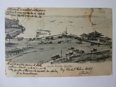 Carte postala India/Bombay-Debarcaderul Apollo Bunder,circulata cu goarnă 1915 foto