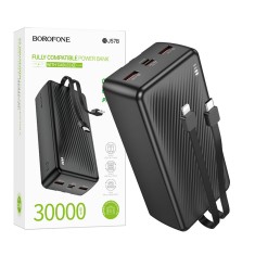 POWER BANK Borofone &quot;BJ57B&quot;, 30000mAh, 22.5W, 2 x USB; 1 x cablu USB Type-C, 1 x cablu Iphone Lightning, negru, &quot;6941991116469&quot; (timbru verde 0.98 lei