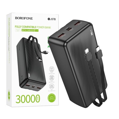 POWER BANK Borofone &amp;quot;BJ57B&amp;quot;, 30000mAh, 22.5W, 2 x USB; 1 x cablu USB Type-C, 1 x cablu Iphone Lightning, negru, &amp;quot;6941991116469&amp;quot; (timbru verde 0.98 lei foto