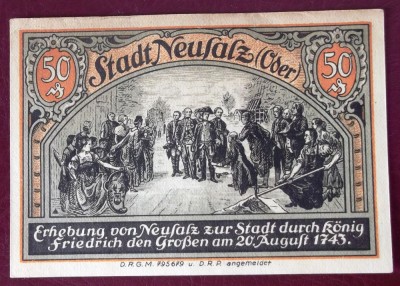 Germania notgeld 50 pfennig 1922 Neusalz ** foto